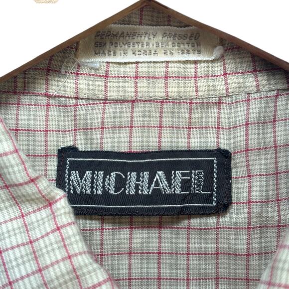 MICHAEL permanently pressed check short sleeve button shirt L 90s - Picture 3 of 5
